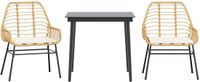vidaXL 3-delige tuinset met kussens poly rattan glas bruin