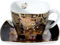 Goebel - Gustav Klimt | Tasse et soucoupe L'Accomplissement noir | Porcelaine - 250ml - avec or véritable
