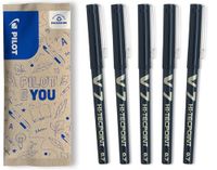 PILOT - Set van 5 V7 Rollerpen met vloeibare inkt met fijne punt voor soepel en nauwkeurig schrijven - Sneldrogend, lekvrij - Zwart - Medium punt (0,7mm)