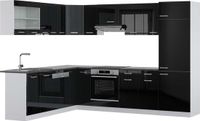 Vicco Hoekkeuken R-Line, Zwart hoogglans/Wit, 287 x 227 cm, WB Antraciet