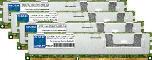 GLOBAL MEMORY 32GB (4 x 8GB) DDR3 1333MHz PC3-10600 240-PIN ECC GEREGISTREERD DIMM (RDIMM) GEHEUGEN RAM KIT VOOR APPLE MAC PRO (MIDDEN 2010-2012)