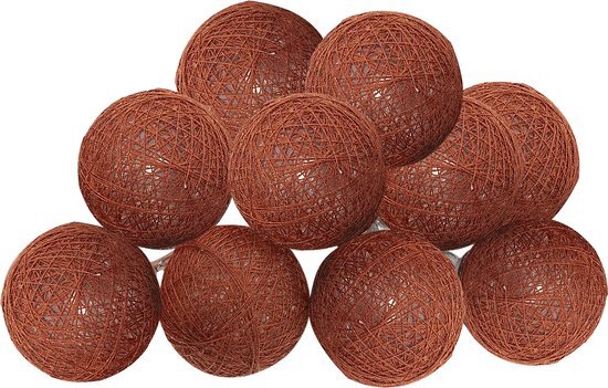 Atmosphera LED Feestverlichting Land balletjes terracotta - Lichtslingers katoen - Cotton ball - 10 Ballen - Dia 6 cm - Guirlande