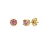 Lucardi Meisjes Oorknop - Rond - Zirkonia - Cadeau - 14 Karaat Goud - Geelgoud