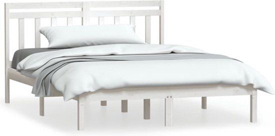 VidaXL Bedframe Massief Hout Wit 135x190 cm