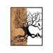Decoratief houten wandaccessoire, zwart en walnoot, 49 x 3 x 58 cm, 50% hout (3 cm) en 50% metaal (1,5 mm), uniek design voor stijlvolle woondecoratie