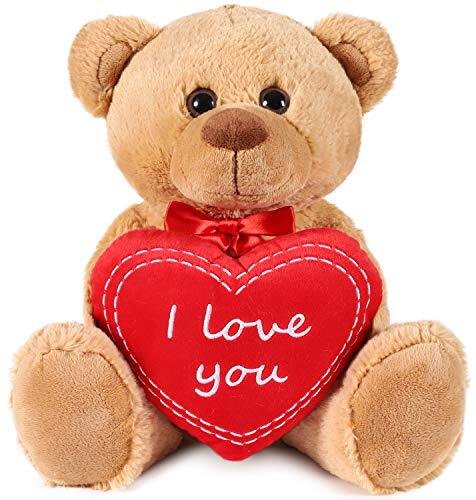 BRUBAKER Teddy Pluche Beer met Hart Rood - Ik Hou van Jou - 35 cm - Teddybeer Pluche Knuffel - Bruin Licht