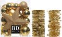 Shoppartners Bv Décoration de Noël boules de Noël en plastique 5-6-8 cm avec étoile et guirlandes en aluminium lot doré de 35 pièces - Décoration de sapin de Noël