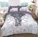 Sleepdown Olifant Mandala Bed Omkeerbare Dekbedovertrek Set Gemakkelijk Onderhoud Anti-Allergisch Zacht en Glad met Kussenslopen, Polykatoen, Paars, Super King
