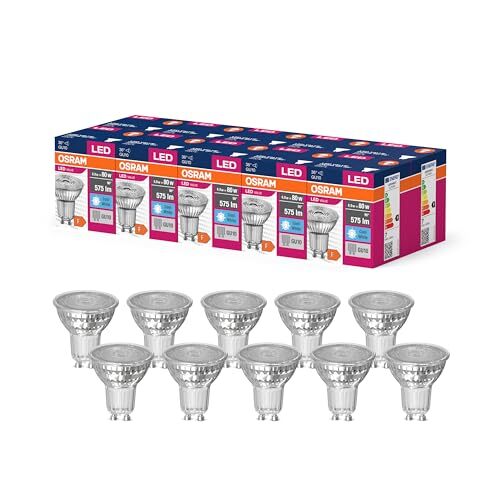 OSRAM OSRAM LED STAR VALUE PAR16 LED LAMP til GU10 BASE, REFLEKTOR LAMP, GL, 575 LUMENS, Kold hvid (4000K), Udskiftning til konventionelle 80W pærer, ikke dæmpbar, 10-pack