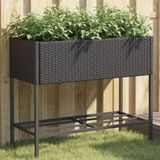 vidaXL Plantenbak met schap poly rattan zwart