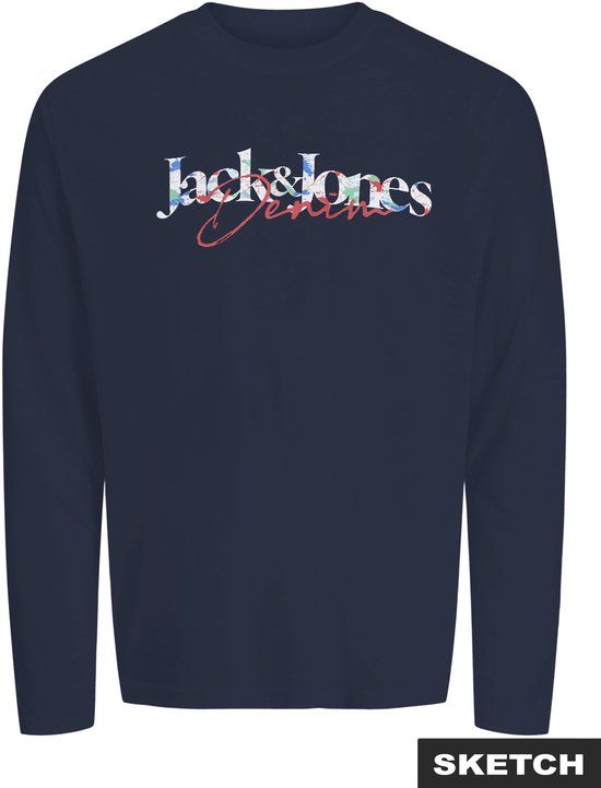 JACK&JONES - JJTOM TEE LS CREW NECK JNR Jongens Lange mouwen shirts Maat 152 Katoen Ronde hals Navy Blazer