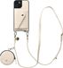 AVY Leren Hoesje geschikt voor Apple iPhone 15 | Met Koord, Wallet en Pouch | Compatibel met MagSafe | Leather Case met 130CM Koord | Long Leather | Croco Beige