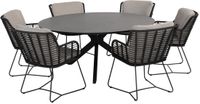 4 Seasons Outdoor Locarno Fabrice dining tuinset 160 cm rond 7 delig HPL Antraciet
