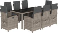 vidaXL 9-delige Tuinset met kussens, polyrattan, grijs