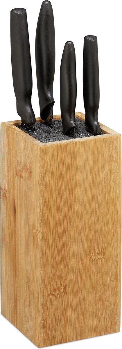 Relaxdays Messenblok Zonder Messen - Bamboe - Messenhouder - Hout