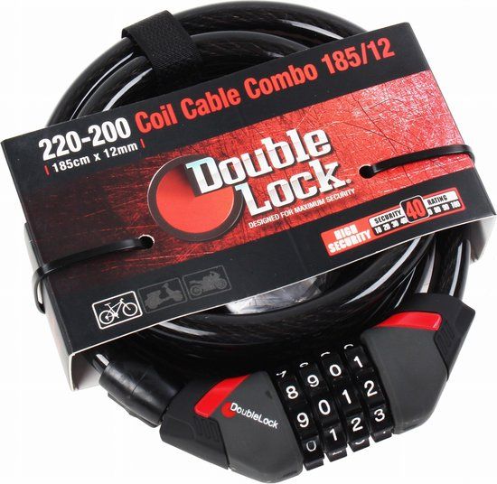 DoubleLock Coil Cable Combo Kabelslot 240 cm - Zwart