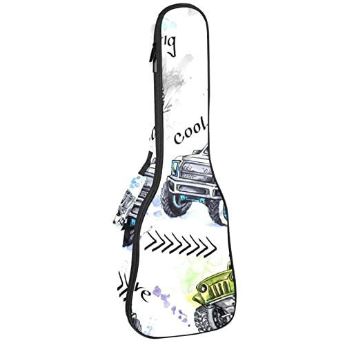 Mersov Concert Ukelele Rugzak, Heavy Duty Ukelele Case Bag met Opslag, Sopraan Concert Tenor Ukelele 10MM Gewatteerde BagBlack SheepsCatoon Off-Road Voertuig
