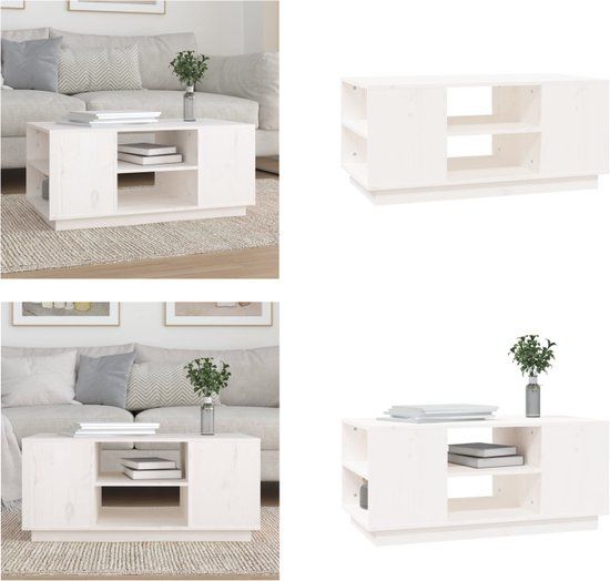 vidaXL Salontafel 90x49x40,5 cm massief grenenhout wit