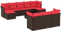 vidaXL 11-delige tuinbankset met kussens, bruin, polyrotan