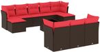 vidaXL Ensemble de banc de jardin 11 pièces avec coussins, marron, polyrotin