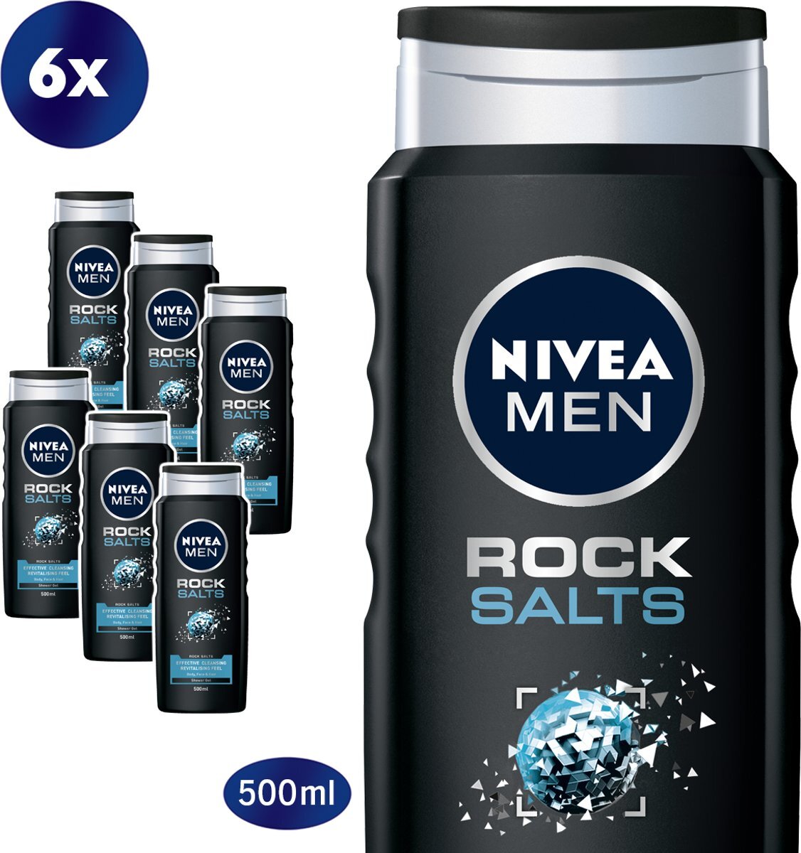 Nivea MEN Rock salts - 6 x 500ml - Voordeekverpakking - Douchegel