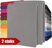 CelinaTex Lucina Hoeslakens Jersey Katoen Stretch 30cm Hoge Hoek - Set van 2 - donker grijs 90x200cm - 100x200cm