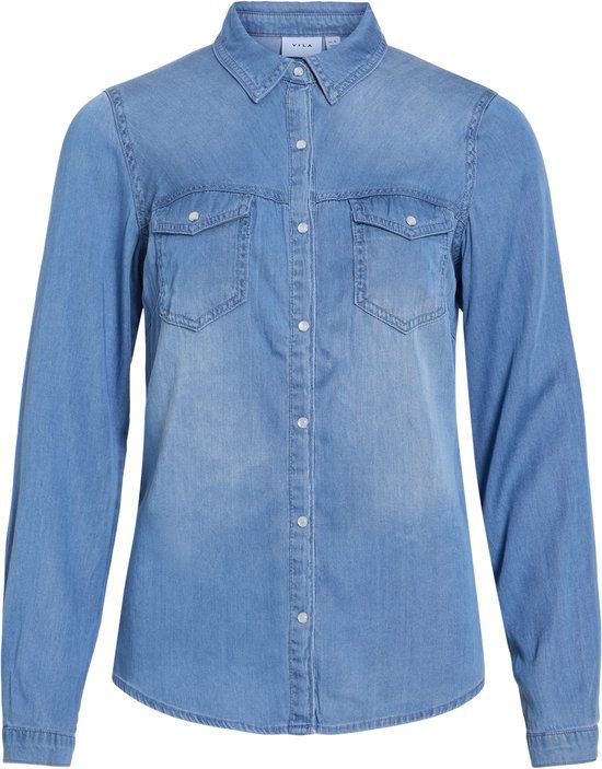 VILA VIBISTA DENIM SHIRT-NOOS Dames Blouse - Medium Blue Denim - Maat XL