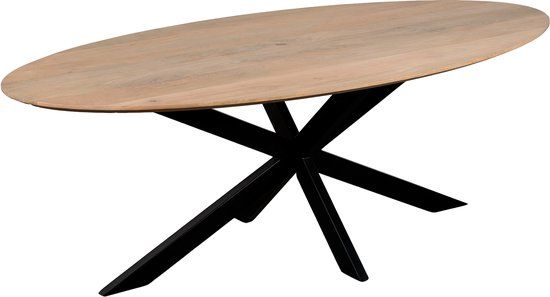QUVIO Eettafel Sofia - Ovaal - 160x90 cm - Stalen kruispoot - Matrix poot - FSC® gecertificeerd mangohout - Naturel