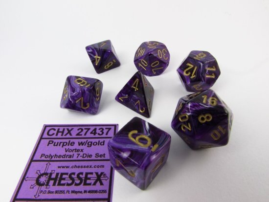 Chessex dobbelstenen set 7 polydice Vortex purple w/gold