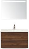 BES LED Dante Badmeubelset 80 cm - Walnoot - Keramische Wastafel Wit Cover met Sence Spiegel