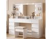 Coiffeuse avec miroir éclairé LED et prises, 10 tiroirs, 137 x 40 x 144,3 cm, blanc, sans tabouret