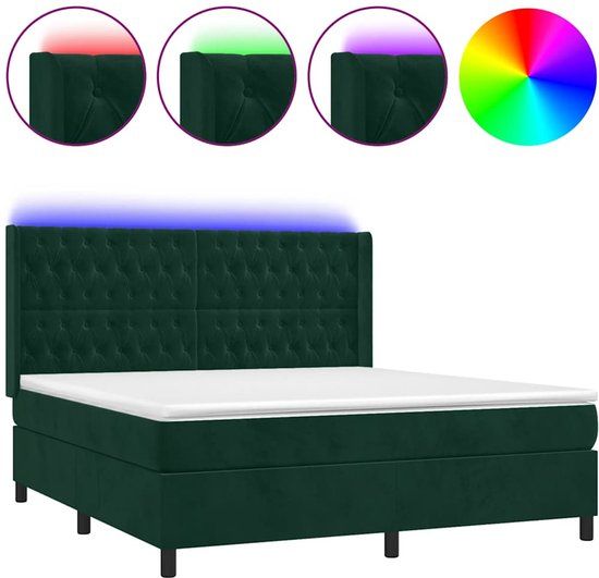 vidaXL Boxspring met matras en LED fluweel donkergroen 180x200 cm