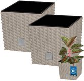 KOTARBAU® Vierkante Bloempot met Inzetpot - Vierkante Plantenbak 20x20 cm 2 Stuks - Plantenpot 6,8 L - Plantenbak - Kunststof - Rotanlook - Mokka