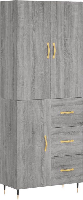 vidaXL Hoge kast bewerkt hout grijs sonoma eikenkleurig 69,5x34x180 cm