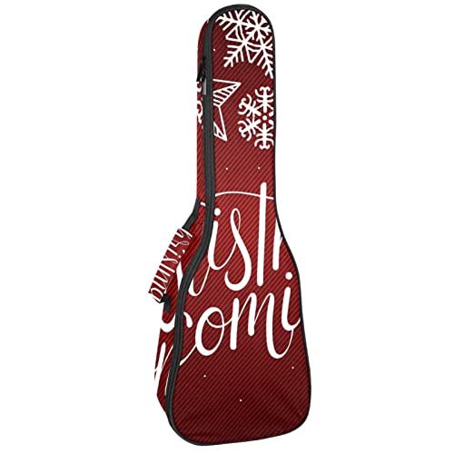 Mersov Concert Ukelele Rugzak, Heavy Duty Ukelele Case Bag met Opslag, Sopraan Concert Tenor Ukelele 10MM Gewatteerde BagBlack SchapenRood Kerstmis Met Witte Sneeuwvlok