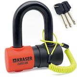 KRASER KR50 Schijfvergrendeling Motorfiets Scooter Gehomologeerd SRA Hangslot, Schijfhangslot Solide Mini U Disk Anti-diefstal Ø18 + Herinneringskabel, 3 Sleutels