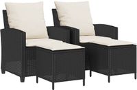 vidaXL 4-delige tuinbankset met kussens, zwart, polyrotan