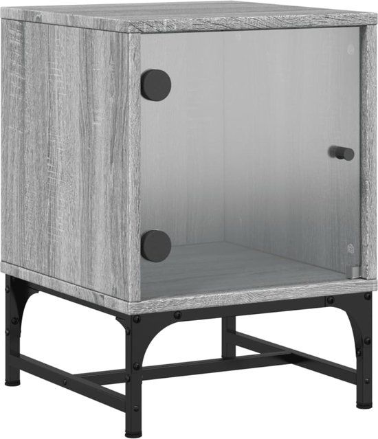 vidaXL Nachtkastje met glazen deur 35x37x50 cm grijs sonoma eikenkleur