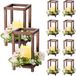 Vevor Set van 10 Houten Lantaarns voor Bruiloften, Inclusief 10 Houten Lantaarnkaarshouders, 10 Vlamloze Led-Kaarsen en 10 Champagnekleurige Bloemenkransen voor Bruiloftstafels, Feesten en Boerderijdecoraties, Bruin