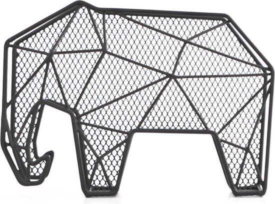 Kikkerland Brievenhouder - Grafische olifant - Zwart - Organiser - Metaal