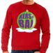 Bellatio Decorations Foute kersttrui kerstbal groen op rode sweater voor heren - kersttruien XXL