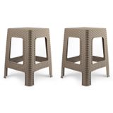 Plasticforte tabouret d'appoint/d'appoint - 2x - Rotan line - taupe - plastique - 36 x 36 x 45 cm - marchepied