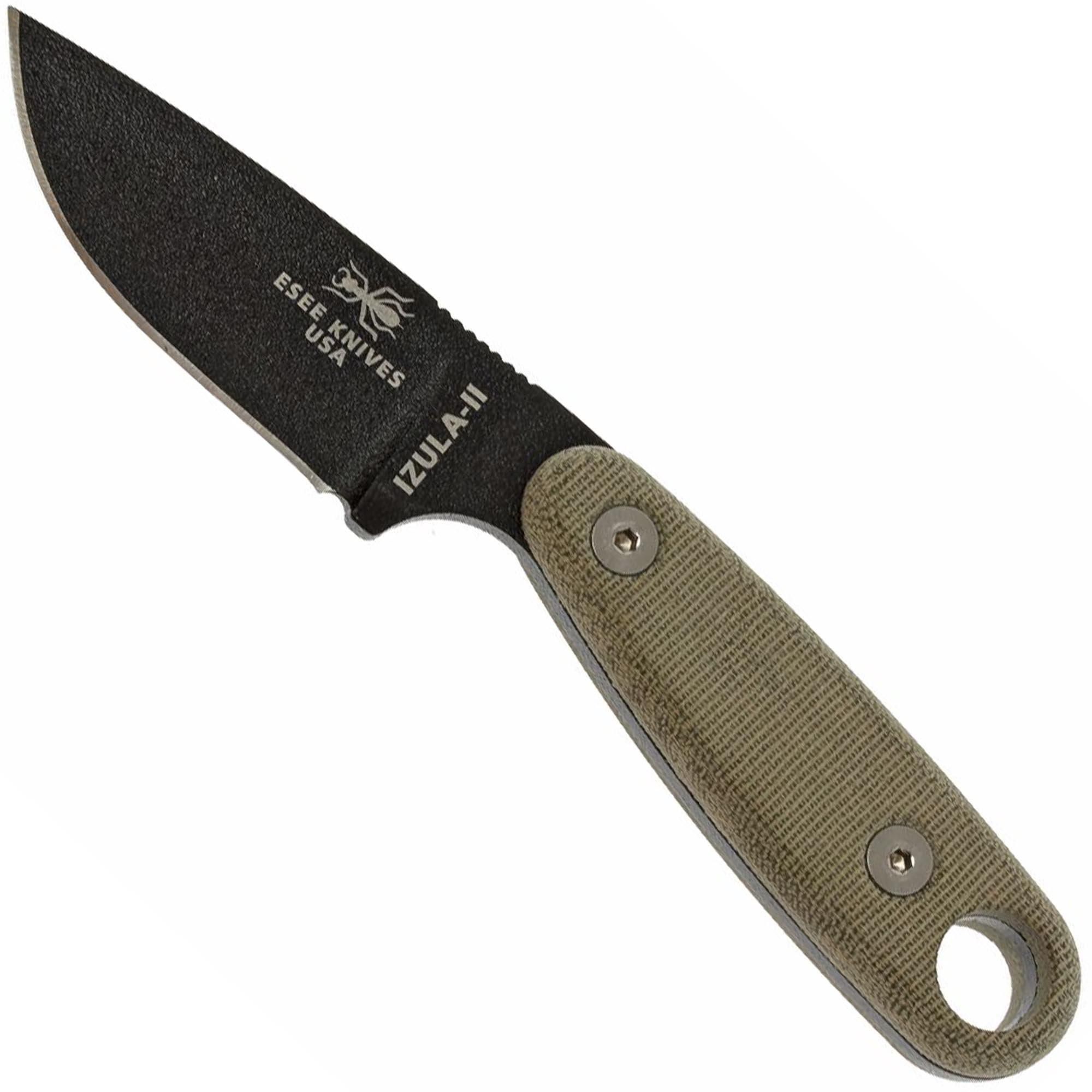 ESEE Izula II Black Survival Knife with Black Sheath + Belt Clip