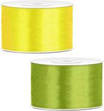 Merkloos Sierlinten/cadeaulinten/satijnen linten - Set 2x stuks - geel en groen - 38 mm x 25 meter