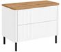 3xE living Armoire de salle de bain 80 cm, blanc, avec portes en placage chêne clair, pieds noirs