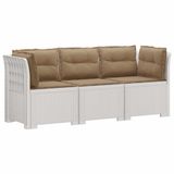 vidaXL 3-zits tuinbank met kussens, rattanlook, PP, wit