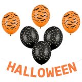 PartyDeco Halloween feestslinger/spandoek - 2,5 meter - oranje - van papier - incl. ballonnen