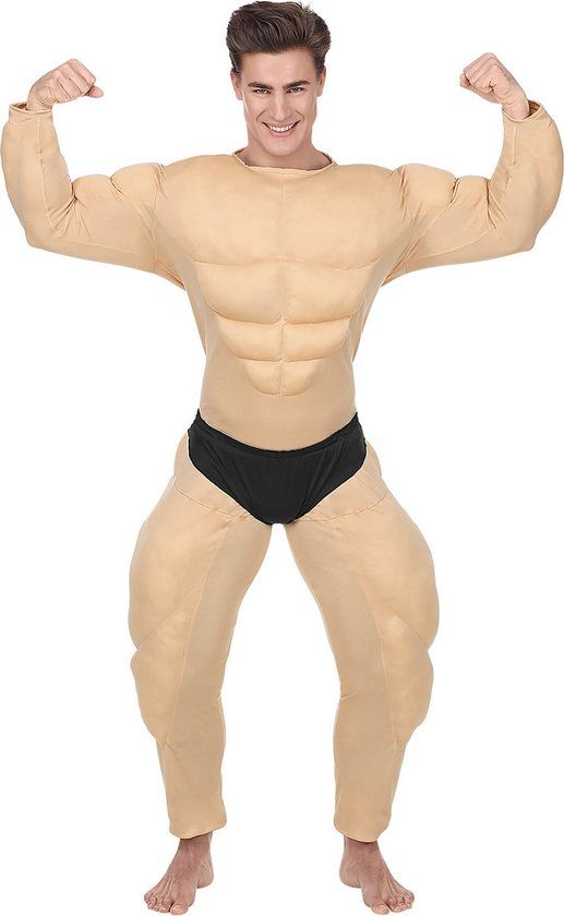 Widmann Opblaas Dikmaak & Spierballen Kostuum - Opschepper Van De Sportschool Bodybuilder - Beige - L