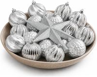Holly Jolly Inge's Christmas Decor Gmbh Kerstversiering set - 16x kerstballen - D6 cm - met ster piek - zilver - kunststof