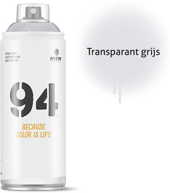 Montana-Colors 1x MTN94 spuitbus - 400ml spuitverf - Transparant grijs - Lage druk en matte afwerking - Spuitverf voor binnen en buiten gebruik voor vele doeleinden zoals klussen graffiti hobby en kunst